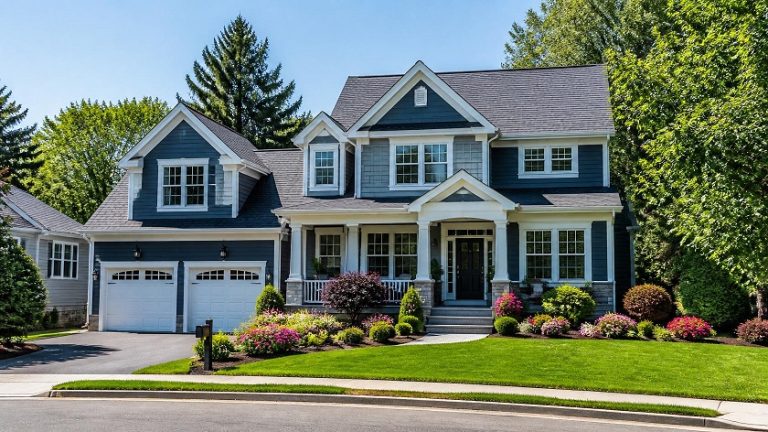 Modern Massachusetts home exterior with new siding, roof and landscaping upgrades