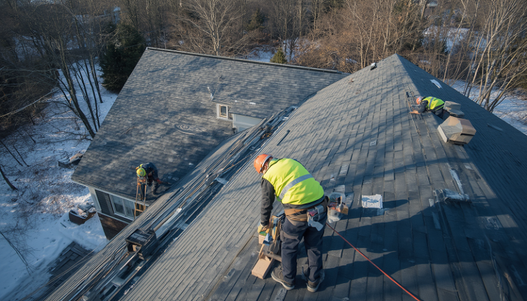 Roof replacement project on a residential home in Massachusetts during renovation