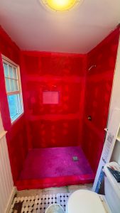 Shower waterproofing system installed during a bathroom remodel by Ronie Construction in Massachusetts